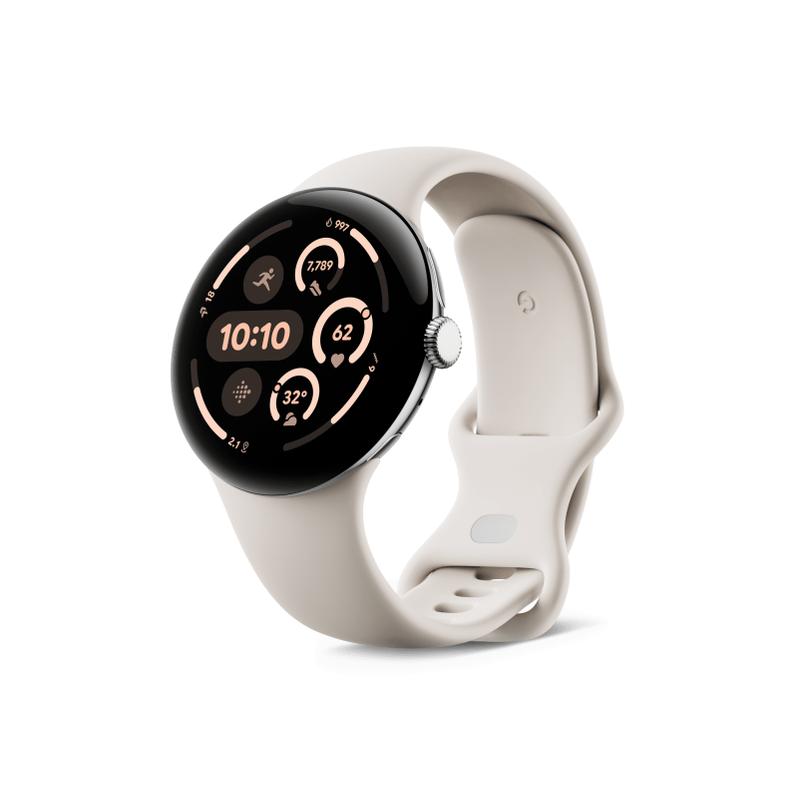 Google Pixel Watch 3 45mm Bluetooth Polished Silver Sportarmband Porcelain