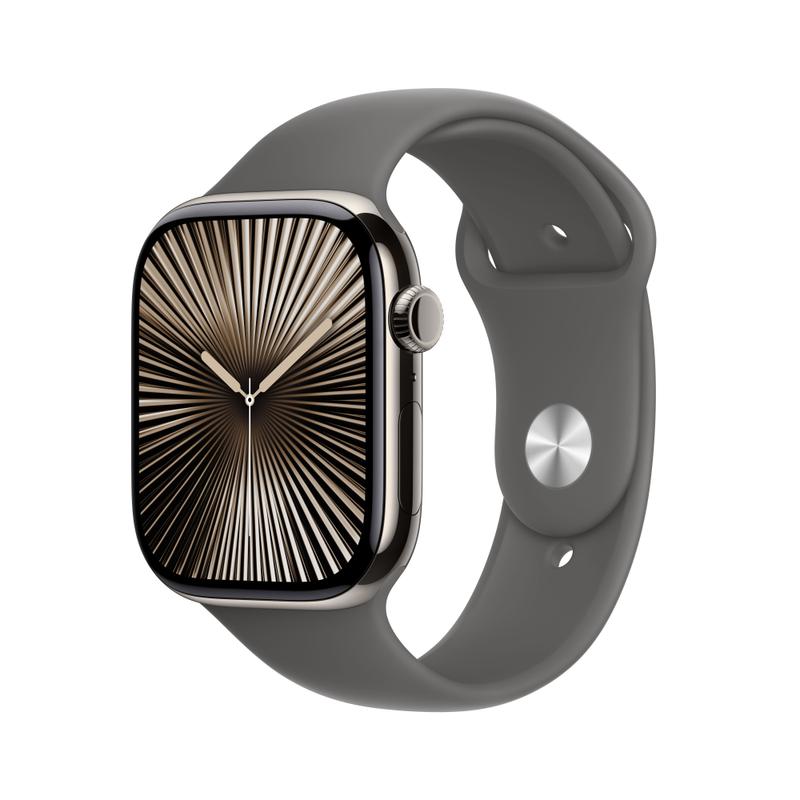 Apple Watch Series 10 46mm GPS+Cellular Titangehäuse Natur Sportarmband Steingrau M/L