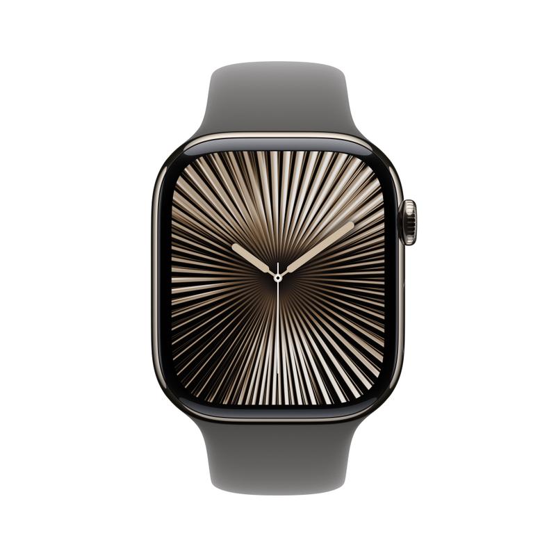 Apple Watch Series 10 46mm GPS+Cellular Titangehäuse Natur Sportarmband Steingrau S/M
