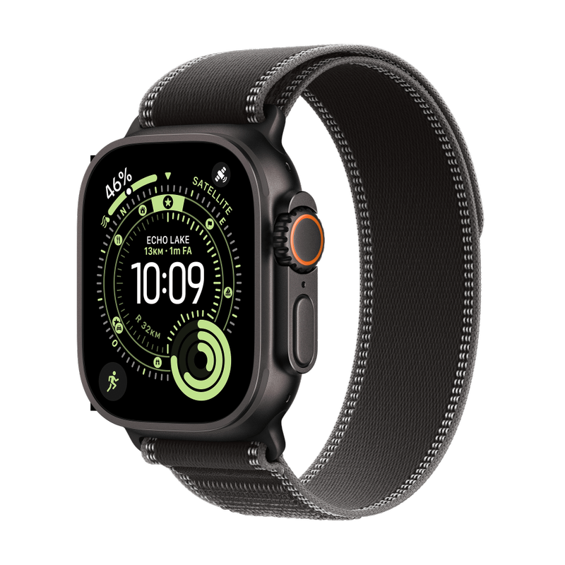 Apple Watch Ultra 3 Titan Schwarz Trail Loop Schwarz/Kohlegrau M/L