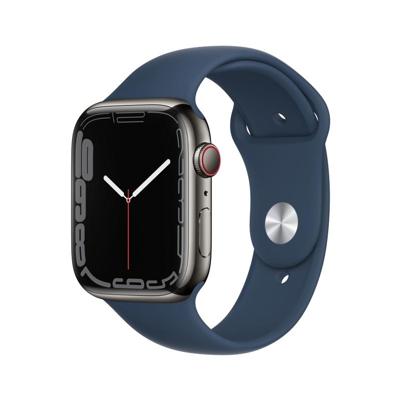 Apple WATCH Series 7 45mm GPS+Cellular Edelstahlgehäuse Graphit Sportarmband Abyssblau