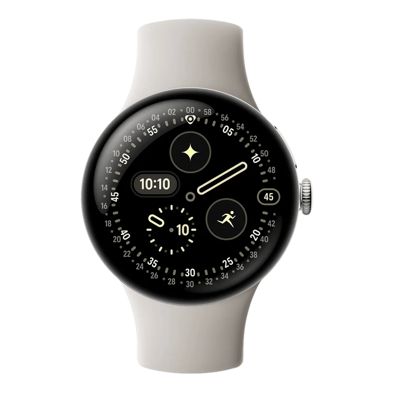 Google Pixel Watch 4 45mm LTE Polished Silver Sportarmband Porcelain