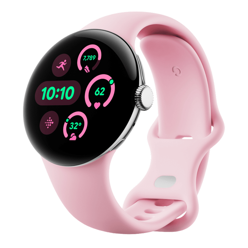 Google Pixel Watch 3 41mm LTE Polished Silver Sportarmband Rose Quartz