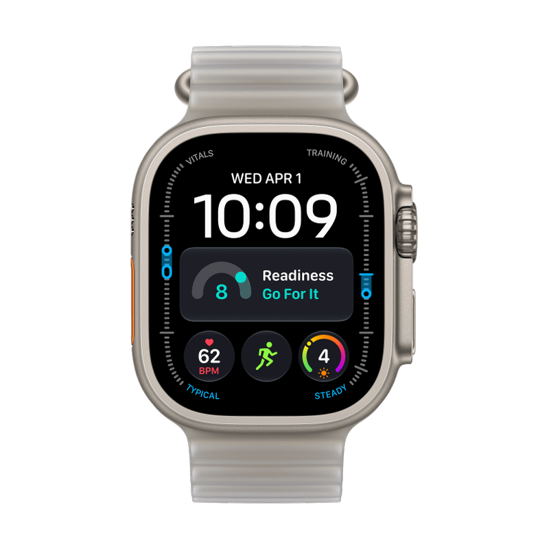 Apple Watch Ultra 4 Titan Natur Ocean Armband Halbtransparentes Grau