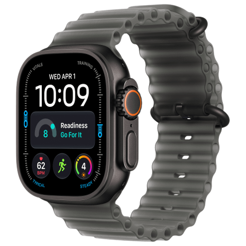 Apple Apple Watch Ultra 4 Titan Schwarz Ocean Armband Halbtransparentes Schwarz
